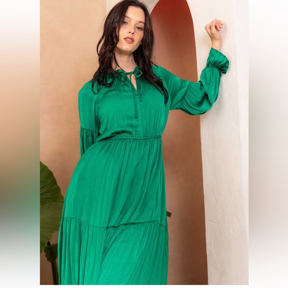 35 Beautiful Washed Satin Tie Front Tiered Maxi Dress - Picture 6 of 6